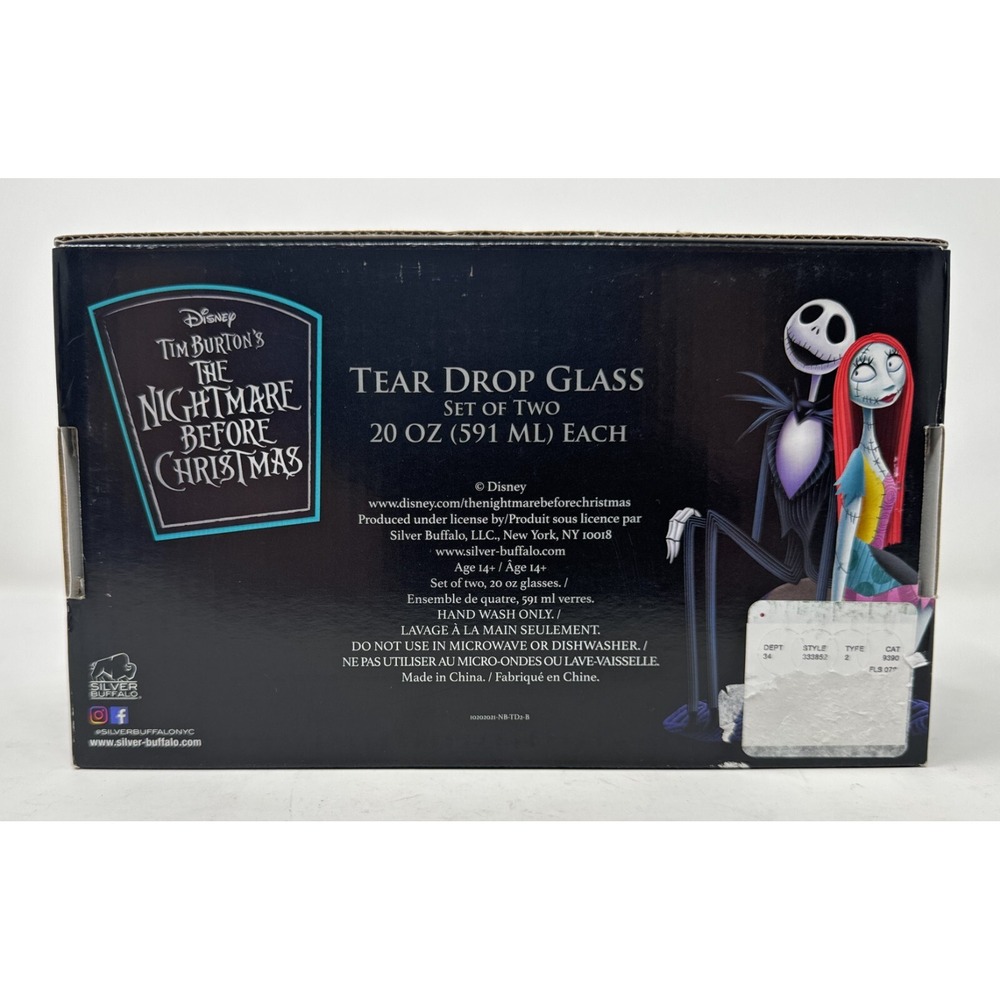 NIGHTMARE Before CHRISTMAS Tear Drop Glasses JACK & SALLY Stemless Wine Glasses - Picture 5 of 5